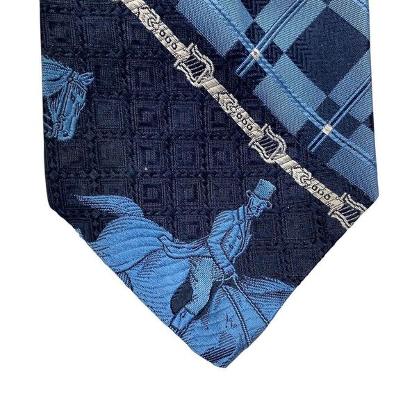 Vtg The Custom Shop Mens Tie Necktie Wide Silk Blue Equestrian Horse and Rider - Picture 3 of 7